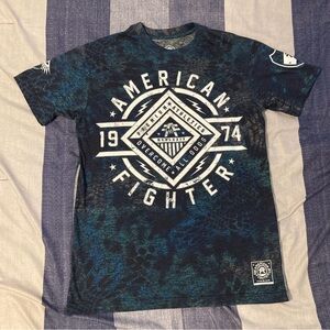 American Fighter Mens T Shirt Sz S Dial Sided Graphics Stretch Blue